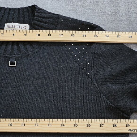 Vtg Wool Sweater Women L Black Italy LS Fairy Grunge Mobwife Rhinestones FLAW - Picture 4 of 12